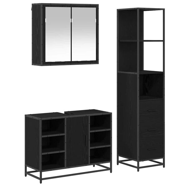 vidaXL Set de mobilier pentru baie 3 pcs Stejar Negru Lemn compozit