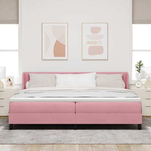 vidaXL Pat cu arcuri cu saltea cu headboard Roz 200 x 200 cm Catifea