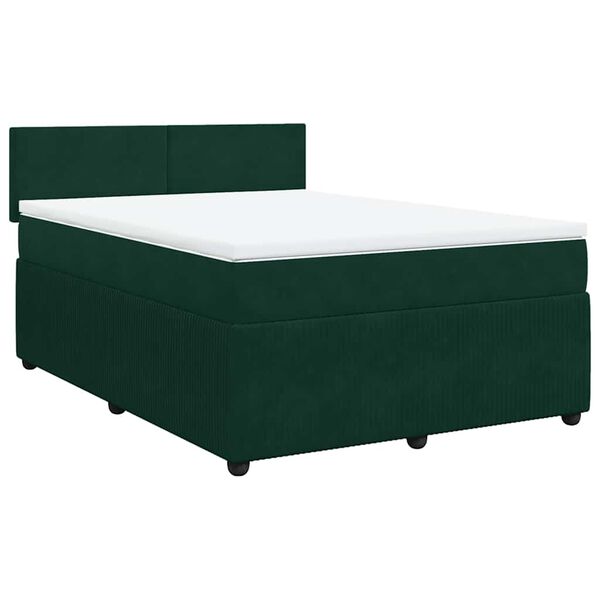 vidaXL Pat box spring cu saltea, verde &icirc;nchis, 140x190 cm, catifea