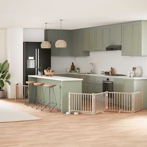 vidaXL Poartă de c&acirc;ini pliabilă cu ușă, 6 panouri, 480 cm, lemn plop