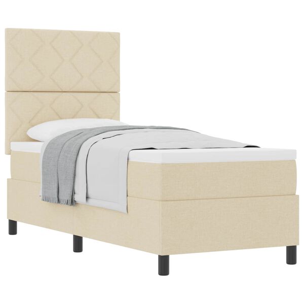 vidaXL Pat cu arcuri cu saltea cu headboard Crem 80 x 200 cm țesătură