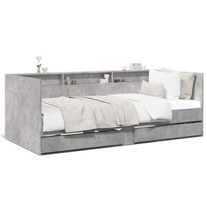 vidaXL Pat de zi cu sertare fără saltea, gri beton, 75x190 cm