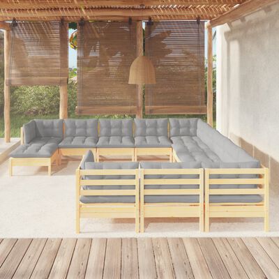 vidaXL Set mobilier de grădină cu perne gri, 12 piese, lemn de pin