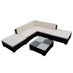 vidaXL Set mobilier de grădină cu perne, 6 piese, negru, poliratan