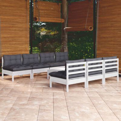 vidaXL Set mobilier de grădină cu perne antracit, 8 piese, lemn de pin