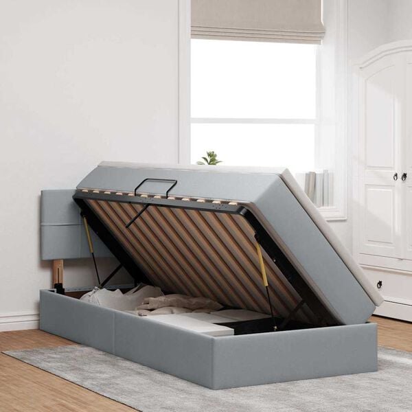 vidaXL Pat cu saltea și LED cu saltea Gri deschis 90 x 190 cm țesătură