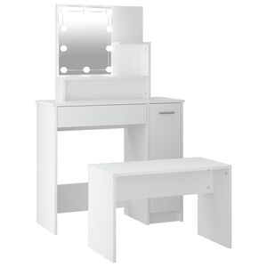 vidaXL Set măsuță de toaletă cu LED, alb, lemn prelucrat