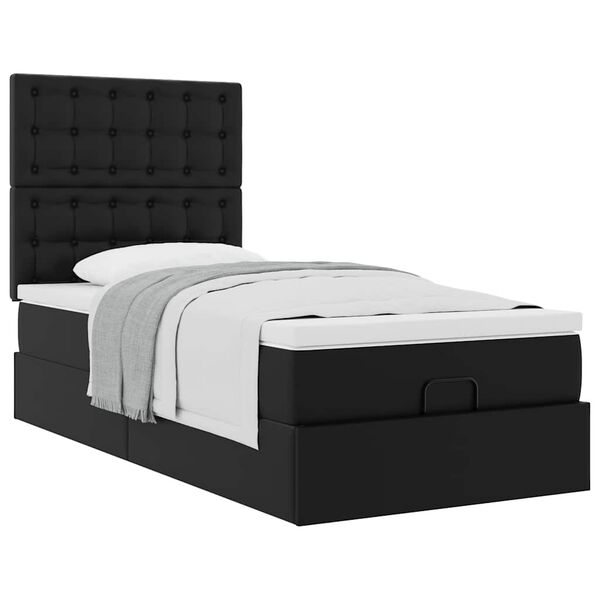 vidaXL Pat otoman cu saltea, negru, 90x190cm, piele ecologică