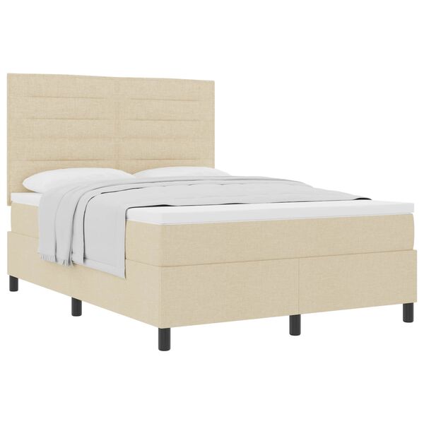 vidaXL Pat cu arcuri cu saltea cu headboard Crem 140 x 200 cm țesătură