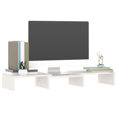 vidaXL Stand pentru monitor, alb, 60x24x10,5 cm, lemn masiv de pin