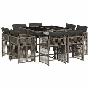 vidaXL Set mobilier grădină cu perne, 9 piese, gri, poliratan