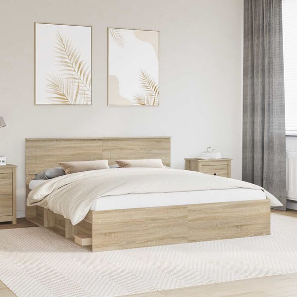 vidaXL Cadru de pat cu headboard Sonoma 180 x 200 cm Lemn compozit