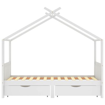 vidaXL Cadru de pat copii, cu sertare, alb, 90x200 cm, lemn masiv pin