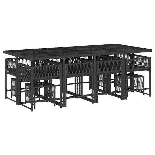 vidaXL Set mobilier de grădină cu perne, 13 piese, negru, poliratan