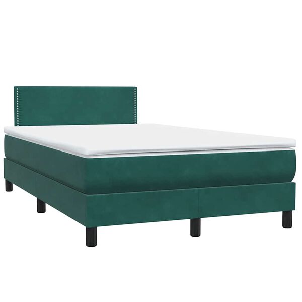 vidaXL Pat box spring cu saltea, verde &icirc;nchis, 120x220 cm, catifea