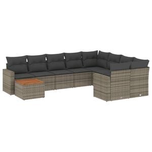 vidaXL Set mobilier de grădină cu perne, 10 piese, gri, poliratan