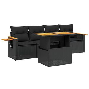 vidaXL Set mobilier de grădină cu perne, 5 piese, negru, poliratan