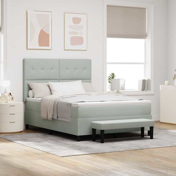 vidaXL Pat cu arcuri cu saltea Gri deschis 140 x 190 cm Catifea