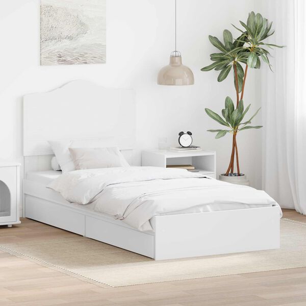 vidaXL Pat cu storage cu headboard Alb 75 x 190 cm Lemn compozit