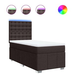 vidaXL Pat box spring cu saltea, maro &icirc;nchis, 90x200 cm, textil
