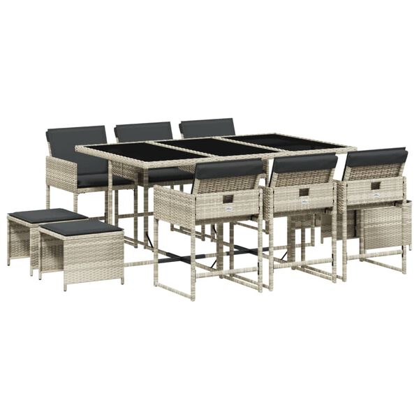 vidaXL Set mobilier de grădină cu perne 11 piese gri deschis poliratan