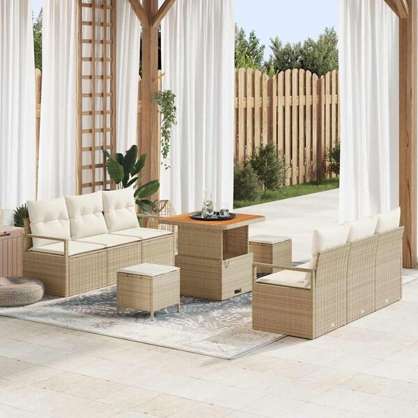 vidaXL Set de canapele pentru grădină 9 pcs Bej Rattan poli