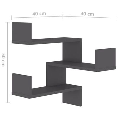 vidaXL Raft de perete pe colț, gri, 40x40x50 cm, PAL