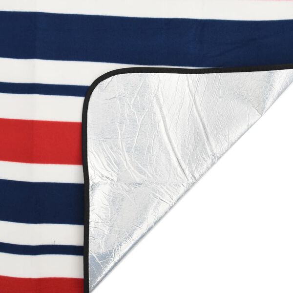 vidaXL Pătură picnic pliabilă, dungi roșu albastre, 200x200 cm catifea