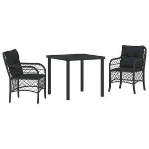 vidaXL Set de masă pentru grădină cu pernă 3 pcs Negru poliratan