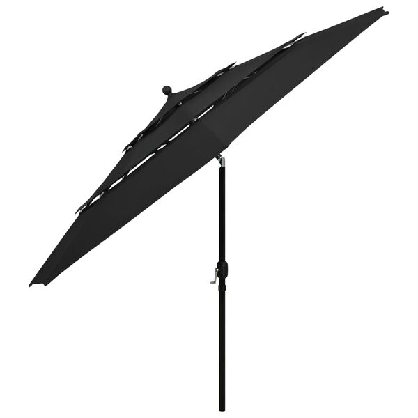vidaXL Umbrelă grădină cu 3 niveluri, st&acirc;lp aluminiu, negru, 3,5 m