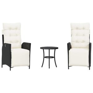 vidaXL Set bistro cu perne, 3 piese, negru, poliratan