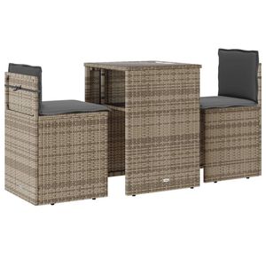 vidaXL Set bistro cu perne, 3 piese, bej, poliratan