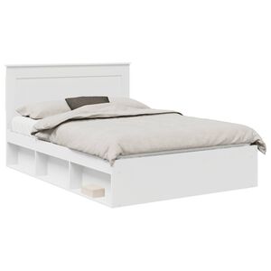 vidaXL Cadru de pat cu headboard Alb 140 x 190 cm Lemn de pin masiv
