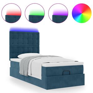 vidaXL Cadru de pat otoman cu saltele Albastru &icirc;nchis 80x200cm catifea