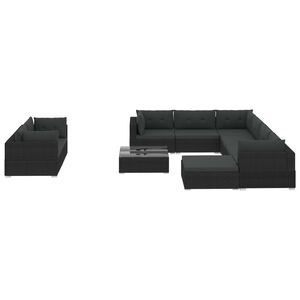 vidaXL Set mobilier de grădină cu perne, 10 piese, negru, poliratan