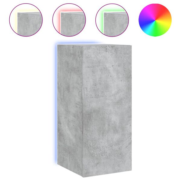vidaXL Comodă TV de perete cu lumini LED, gri beton, 30,5x35x70 cm
