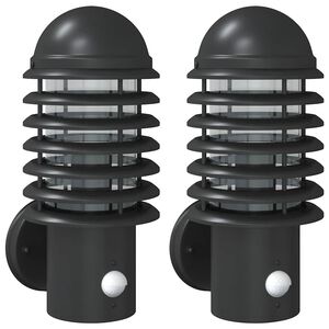 vidaXL Lămpi exterioare de perete cu senzori, 2 buc., negru, oțel inox