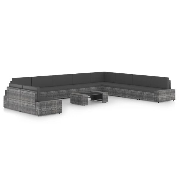 vidaXL Set mobilier de grădină cu perne, 11 piese, gri, poliratan