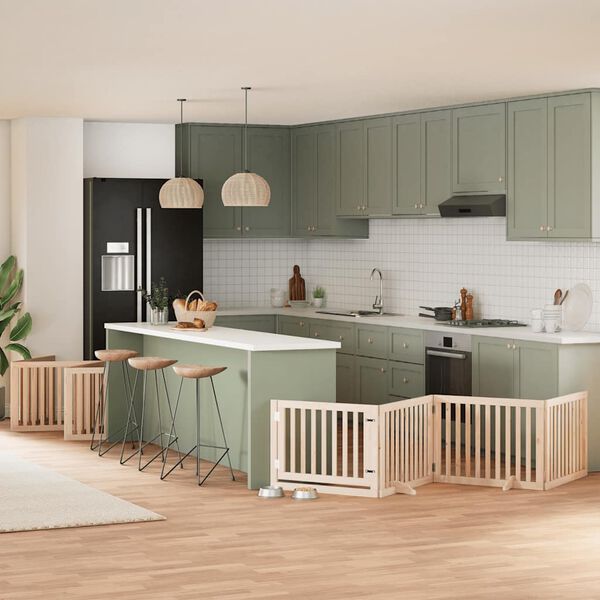 vidaXL Poartă de c&acirc;ini pliabilă cu ușă, 12 panouri, 960 cm, lemn plop