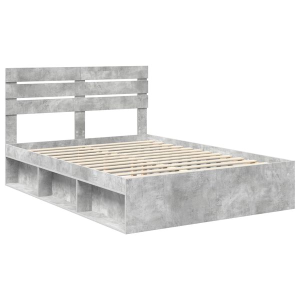 vidaXL Cadru de pat cu headboard Beton 140 x 200 cm Lemn de pin masiv