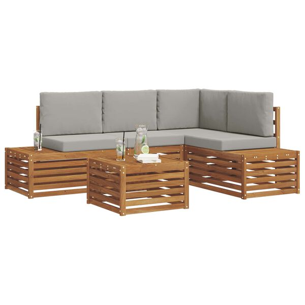 vidaXL Set de canapele de exterior 5 Bucată Gri natural și deschis