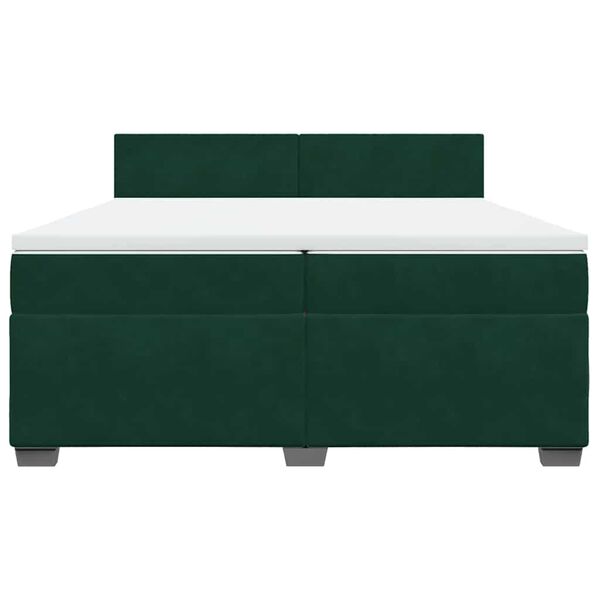 vidaXL Pat box spring cu saltea, verde &icirc;nchis, 200x200 cm, catifea