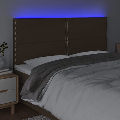 vidaXL Tăblie de pat cu LED, maro închis, 160x5x118/128 cm, textil
