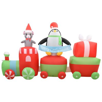 vidaXL Pinguin & șoricel pe tren gonflabil Crăciun LED IP44 500 cm XXL