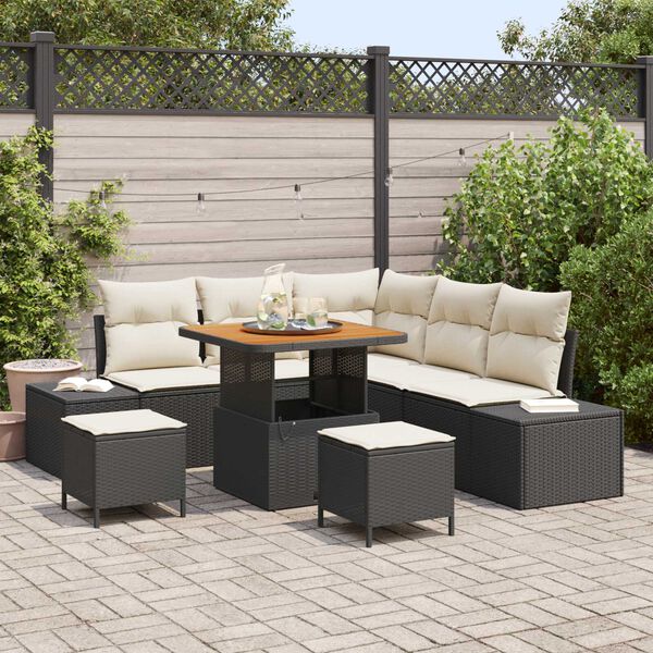 vidaXL Set de canapele pentru grădină cu pernă 8 pcs Negru Rattan poli