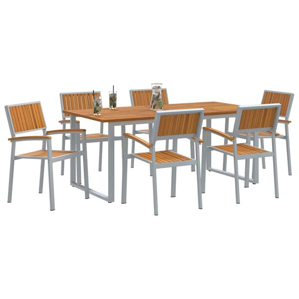 vidaXL Set de masă pentru grădină 7 pcs Gri Lemn Solid de Acacia