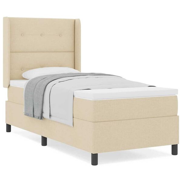 vidaXL Pat cu arcuri cu saltea cu headboard Crem 100 x 200 cm țesătură