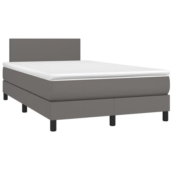 vidaXL Pat box spring cu saltea, gri, 120x200 cm, piele ecologică