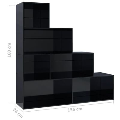 vidaXL Bibliotecă/Separator cameră negru extralucios 155x24x160cm PAL