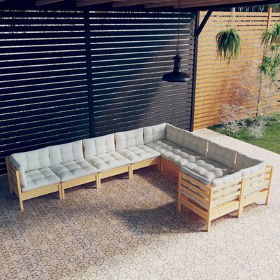 vidaXL Set mobilier grădină cu perne crem, 9 piese, lemn de pin